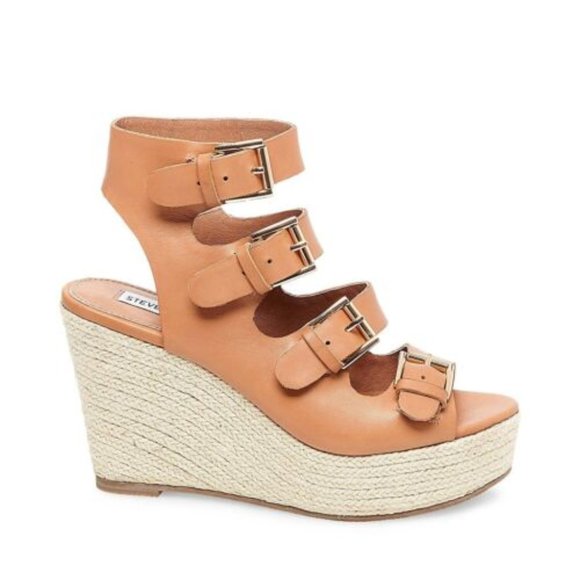 Leather Buckle Wedge Espadrilles - Picture 1 of 4